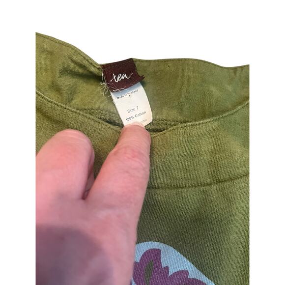 Tea Collection Girls’ Dress | Size 7 | Olive Green Floral Print | 100% Cotton - Picture 3 of 5